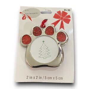 Paw Print Ornament Frame By Studio Decor With Red Glitter Enamel & Silver Finish